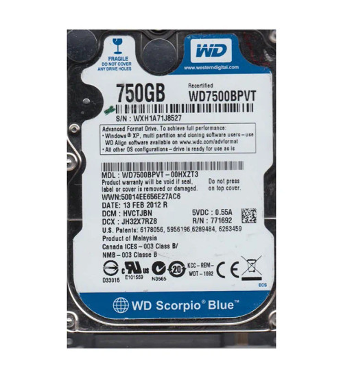 WD7500BPVT-00HXZT3 - Western Digital 750GB 5400RPM SATA 8MB 2.5" HDD