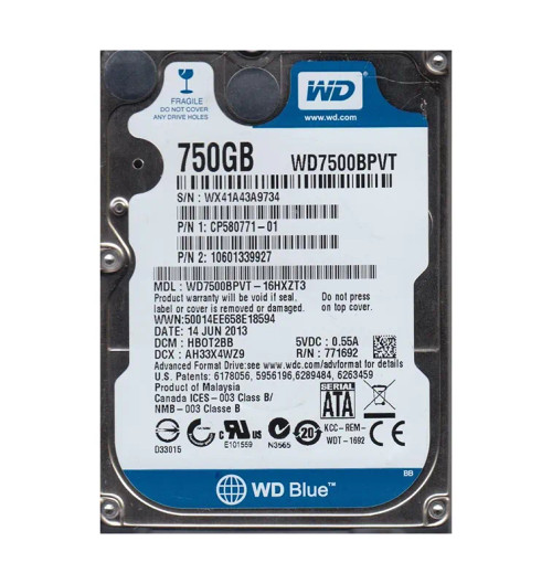 WD7500BPVT-16HXZT3 - Western Digital 750GB 5400RPM SATA 8MB 2.5" HDD