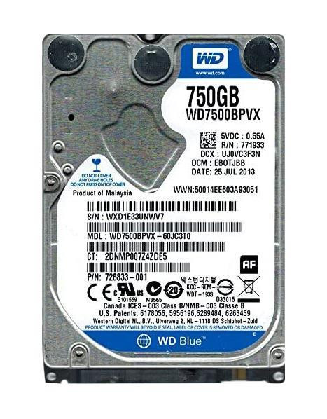 WD7500BPVX-60JC3TO - Western Digital 750GB 5400RPM SATA 8MB 2.5" HDD