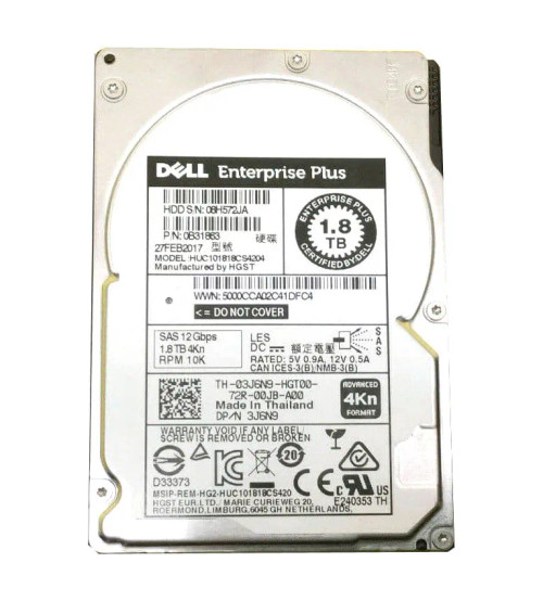 03J6N9 - Dell 1.8TB 10K RPM SAS 12Gb/s 2.5" HDD