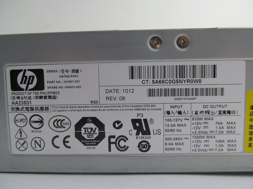 406421-001 - HP 1300-Watts Hot Swap Redundant AC Power Supply with Active PFC for ProLaint DL580/ML570 G3/G4 Server