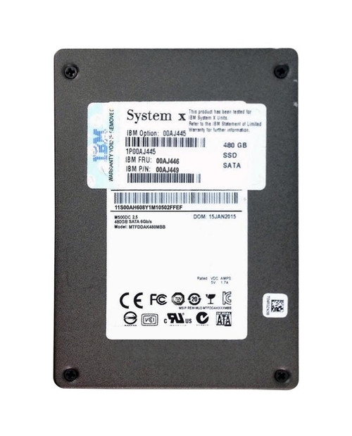00AJ445 Lenovo 480GB MLC SATA 6Gbps Hot Swap Enterprise Value 3.5-inch Internal Solid State Drive (SSD) for System x3550 M5