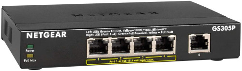 GS305P-100PES - NetGear 5-Port Gigabit PoE+ Unmanaged Network Switch