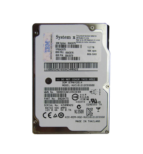 00AD076 - IBM 1.2TB 10000RPM SAS 6Gb/s 2.5" HDD