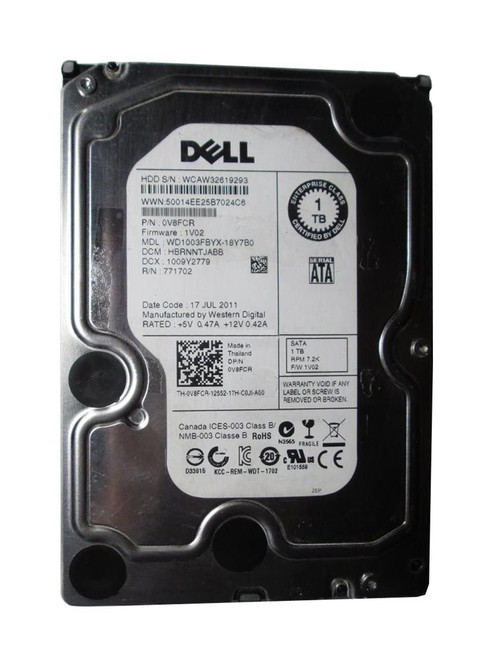 0647J - Dell 1TB SATA 6Gb/s 7200RPM 512n 3.5-inch Hard Drive for PowerEdge T130 Server