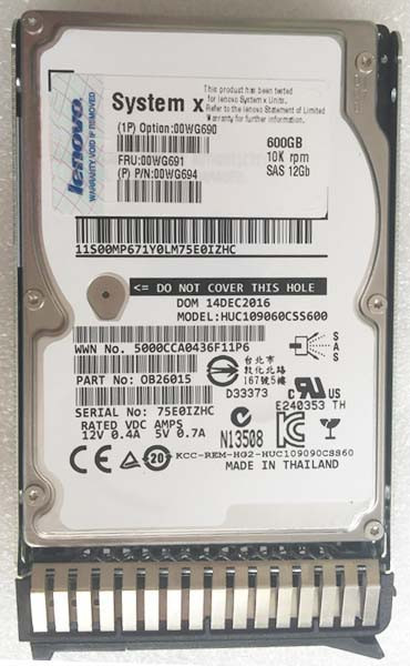 00WG694 - IBM 600GB 10000RPM SAS 12Gb 2.5" Hot Swap HDD