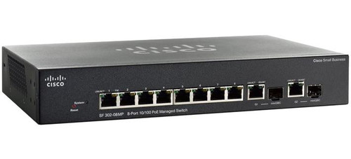 SF302-08MP-RF - Cisco 8-Port 10/100 PoE 124W 2 Combo Mini-GBIC Network Switch