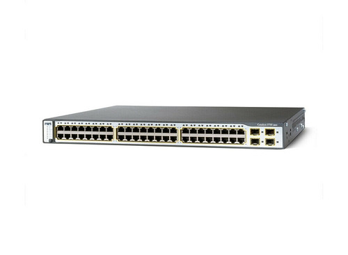 WS-C3750G-48PS-S - Cisco 48-Ports 10/100/1000T RJ-45 PoE Manageable Layer3 Rack Mountable 1U and Stackable Switch 4x SFP Ports