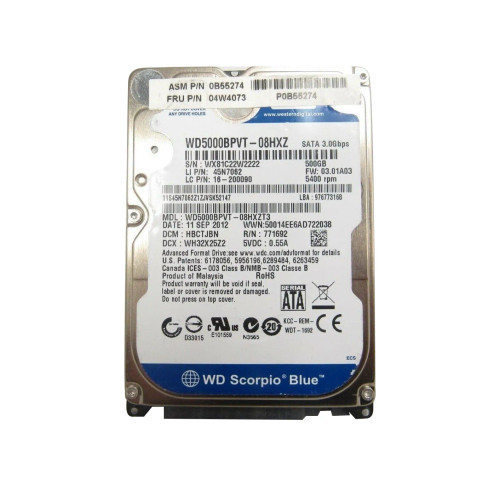 04W4073 - Lenovo 500GB 5400RPM SATA 2.5" HDD