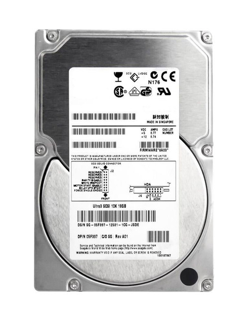 Dell 18GB 10000RPM Ultra160 SCSI HDD 80-Pin 3.5-Inch Hot-Pluggable 05F397 - Compatible with Servers