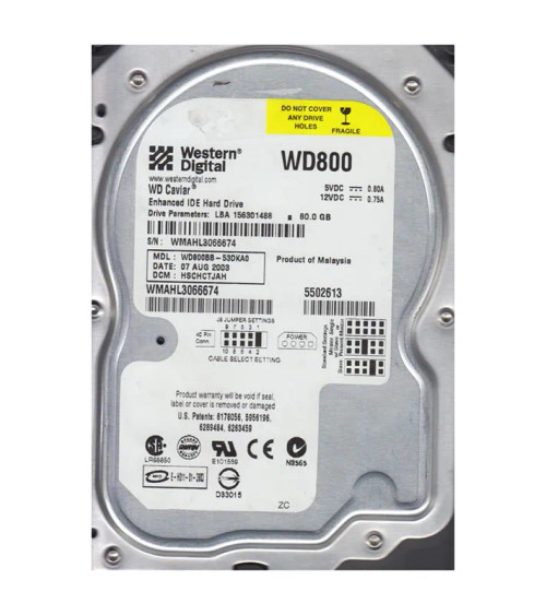 WD800BB-53DKA0 - Western Digital 80GB 7200RPM 2MB 3.5" EIDE HDD