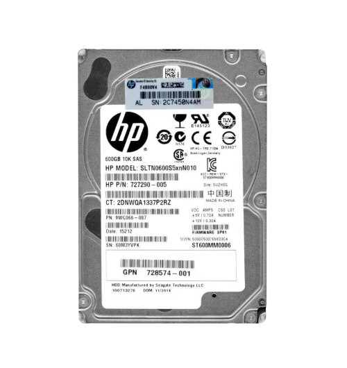 727290-005 - HP 600GB 10000RPM SAS 6Gb/s 2.5" HDD