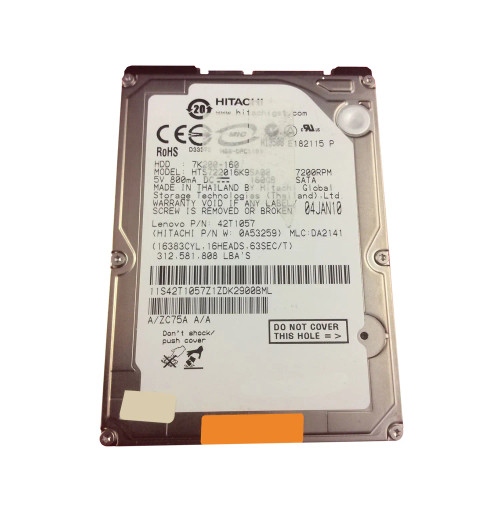 HTS722016K9SA00 - Hitachi 160GB 7200RPM SATA 2.5" 16MB HDD