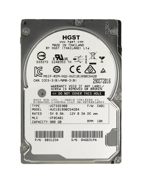 HUC101890CS4204 - HGST 900GB 10K RPM SAS 12Gb/s 2.5" HDD