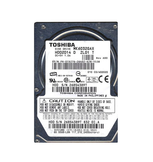 MK6032GAX - Toshiba 60GB 5400RPM IDE ATA-100 8MB 2.5" HDD
