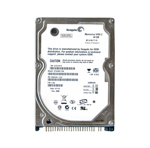 ST9408114A - Seagate 40GB 5400RPM IDE ATA-100 8MB 2.5" HDD