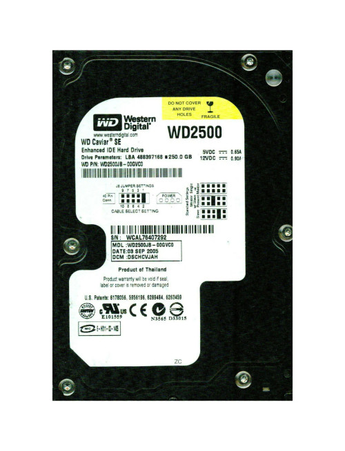 WD2500JB-00GVC0 - Western Digital 250GB 7200RPM EIDE 8MB 3.5" HDD