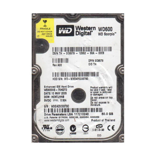 WD600VE-75HDT0 - Western Digital 60GB 5400RPM EIDE 8MB 2.5" HDD