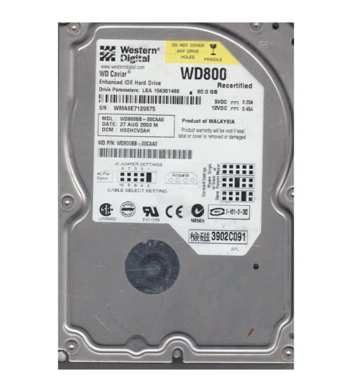 WD800BB-00CAA0 - Western Digital 80GB 7200RPM EIDE 2MB 3.5" HDD
