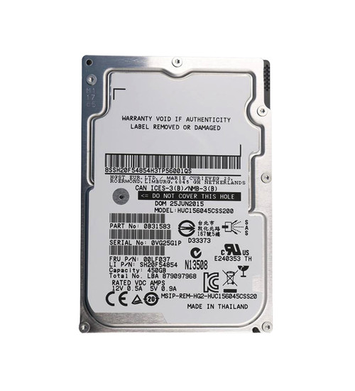 00LF037 - Lenovo 450GB 15000RPM SAS 12Gb/s 128MB Cache 2.5-Inch Hard Drive