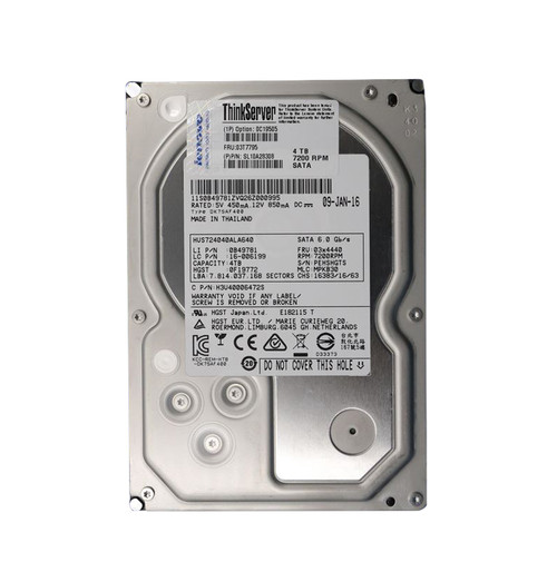 03T7795 - HGST 4TB 7200RPM SATA 6Gb/s 64MB Cache 3.5-inch Hard Drive