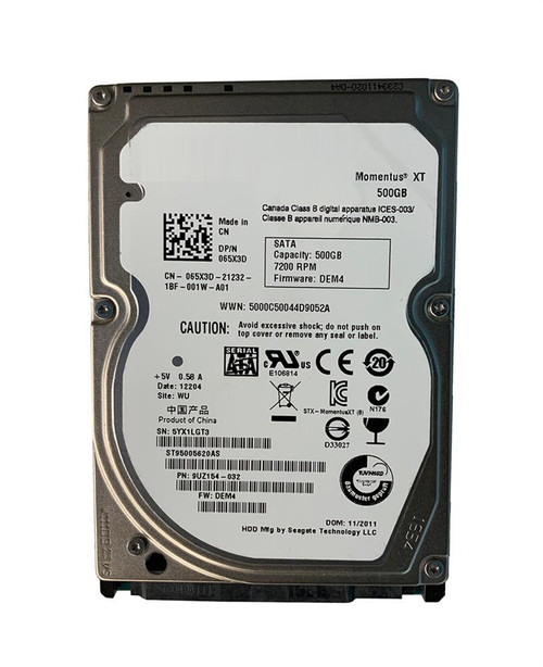 065X3D - Dell 500GB 7200RPM SATA 6Gb/s 2.5" HDD