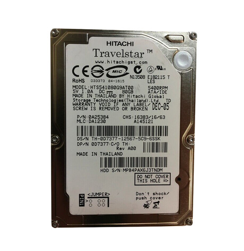 0A25384 - Hitachi 80GB 5400RPM 2.5" IDE 8MB HDD