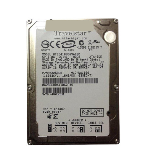 0A25828 - Hitachi Travelstar 5K100 Series 80GB 5400RPM IDE Ultra ATA/100 ATA-6 8MB Cache 2.5-inch Hard Drive