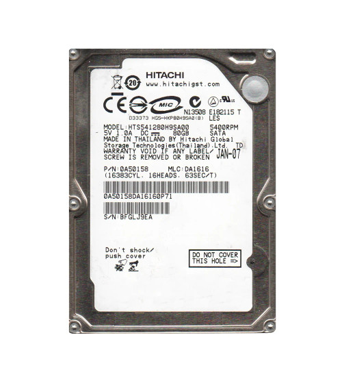 0A50158 - Hitachi 80GB 5400RPM SATA 8MB 2.5" HDD