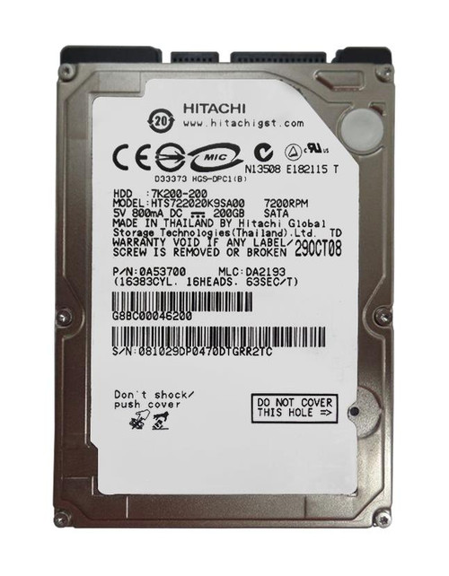 0A53700 - Hitachi 200GB 7200RPM SATA 2.5" HDD