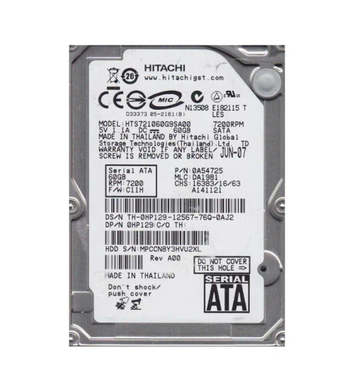 0A54725 - Hitachi 60GB 7200RPM SATA 2.5" HDD