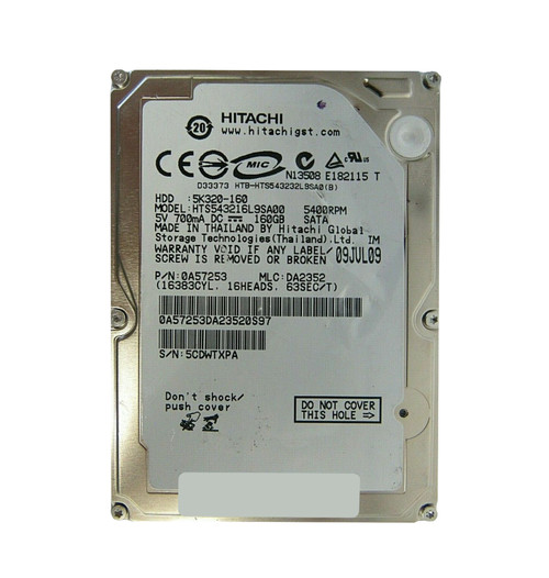 0A57253 - Hitachi Travelstar 5K500.B 160GB 5400RPM SATA 3Gb/s 8MB Cache 2.5-inch Hard Drive