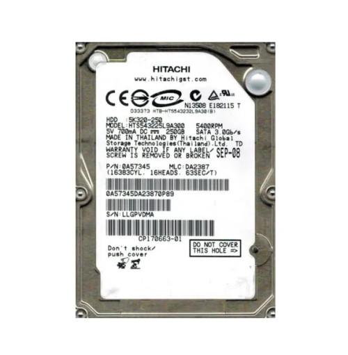 0A57345 - Hitachi 250GB 5400RPM SATA 8MB 2.5" HDD