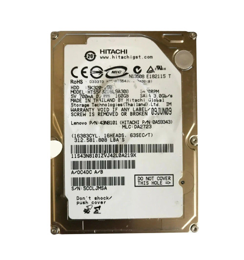 0A59343 - Hitachi 160GB 5400RPM SATA 8MB 2.5" HDD