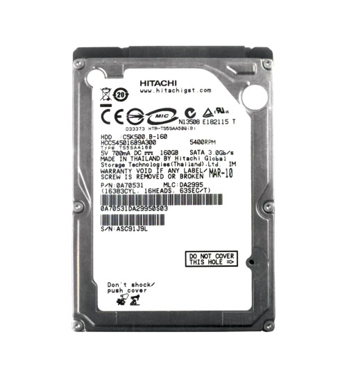 0A70531 - HGST 160GB 5400RPM SATA 2.5" HDD