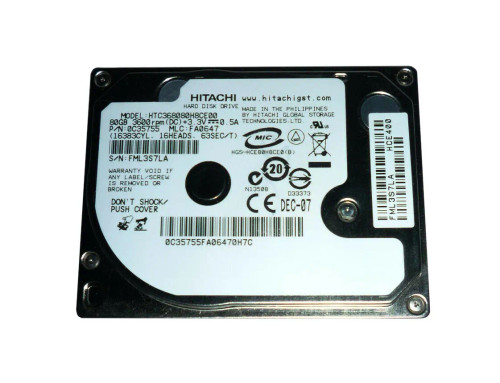 Hitachi Travelstar C3K80 Series 80GB 3600RPM IDE Ultra ATA/133 ZIF 1.8 HDD - Compatible with ATA-7 devices