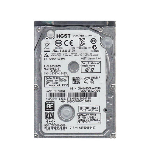 0J31005 - HGST Travelstar Z5K500 Series 500GB 5400RPM SATA 3Gb/s 8MB Cache 2.5-inch Hard Drive