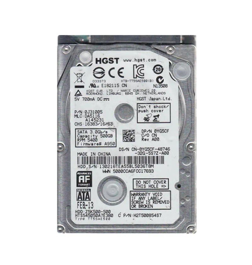0J31005 - HGST 500GB 5400RPM SATA 8MB 2.5" HDD