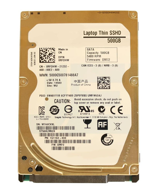 0RFDHW - Dell 500GB 5400RPM SATA 8GB NAND 2.5" Hybrid HDD