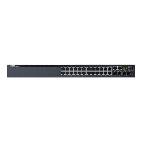 0S3124 - Dell PowerSwitch S3100 Series S3124 24 x Ports 10/100/1000Base-T + 2 x SFP+ Ports + 2 x SFP Combo Ports Layer3 Managed 1U Rack-mountable Gigabit Ethernet Network Switch