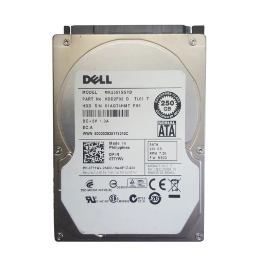 0T7YWV - Dell 250GB 7200RPM SATA 3Gb/s 2.5" Hot-Plug HDD