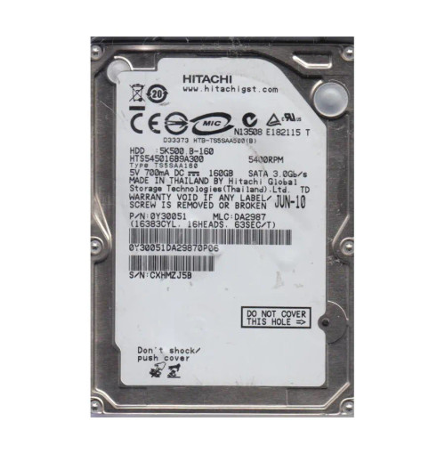0Y30051 - HGST 160GB 5400RPM SATA 8MB 2.5" HDD