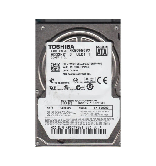0Y440H - Dell 500GB 5400RPM SATA 2.5" HDD