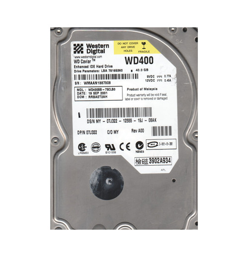 07J322 - Dell 40GB 7200RPM IDE ATA-100 3.5" HDD