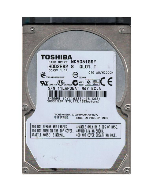 HDD2E82S - TOSHIBA 500GB 7200RPM SATA 16MB 2.5" HDD