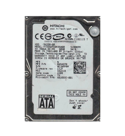 HTS542560K9SA00 - Hitachi 60GB 5400RPM SATA 2.5" HDD