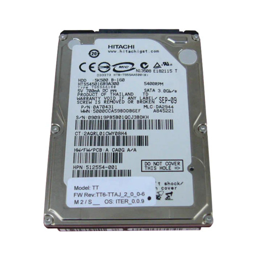 512554-001 - HP 160GB 5400RPM SATA 2.5" HDD
