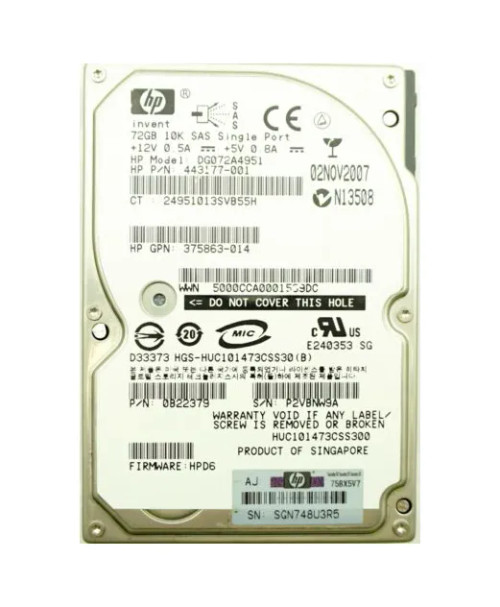 DG072A4951 - HP 73GB 10000RPM SAS 3Gb/s 2.5" HDD