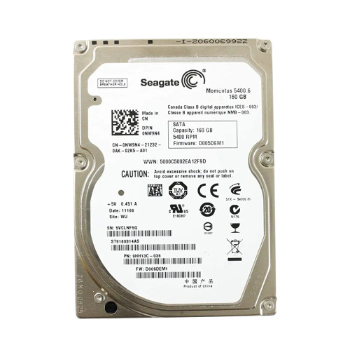 NW9N4 - Dell 160GB 5400RPM SATA 2.5" HDD