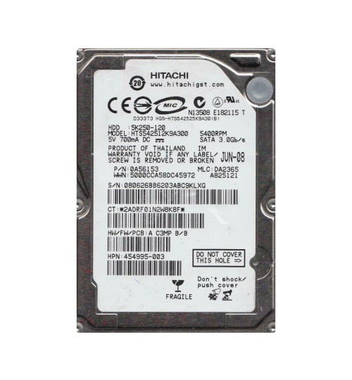 HTS542512K9A300 - Hitachi 120GB 5400RPM SATA 8MB 2.5" HDD